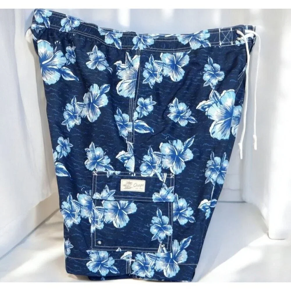 Ralph Lauren Chaps Mens Blue Floral Lined Swim Trunks Boardshorts NEW Medium